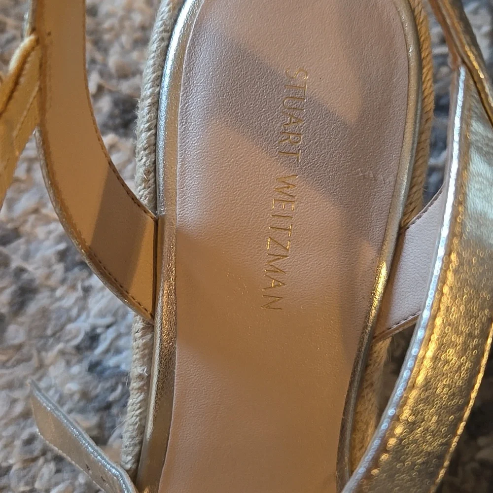 Stuart Weitzman Women's Gold Metallic Wedge Sandals